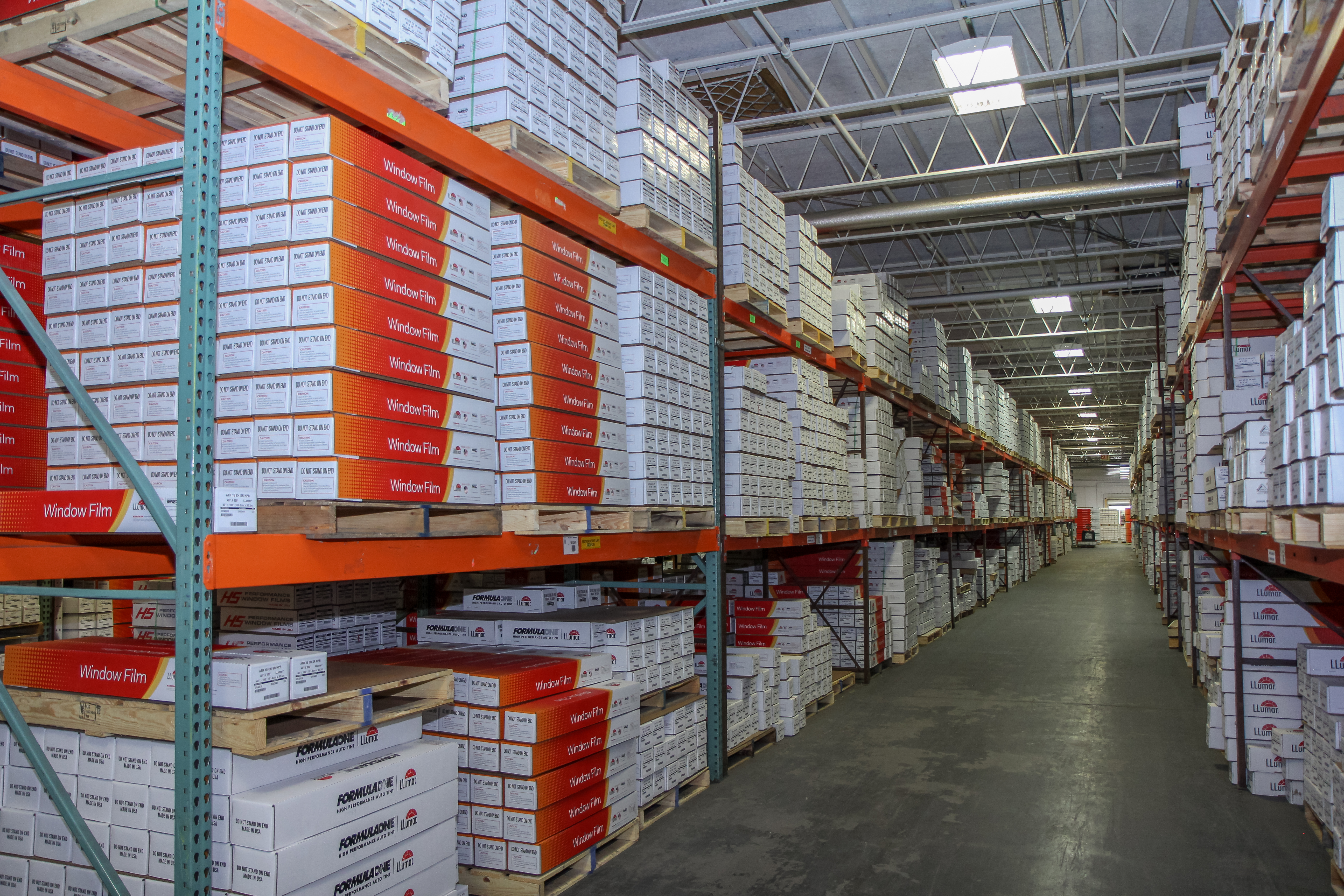 Old LLumar packaging in a warehouse